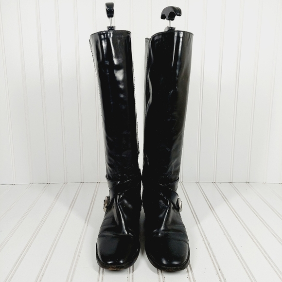 MARC BY MARC JACOBS BLACK GLOSSY LEATHER WOMEN RIDING BOOTS F970 - Picture 4 of 15